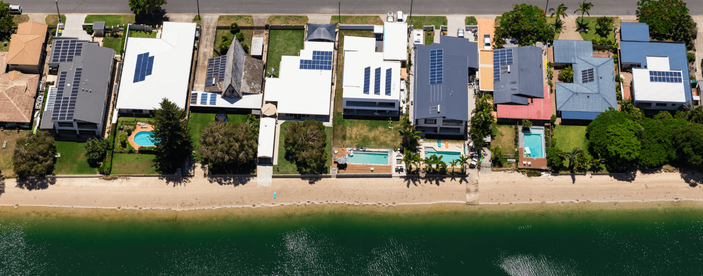 top level view of houses along a coastline